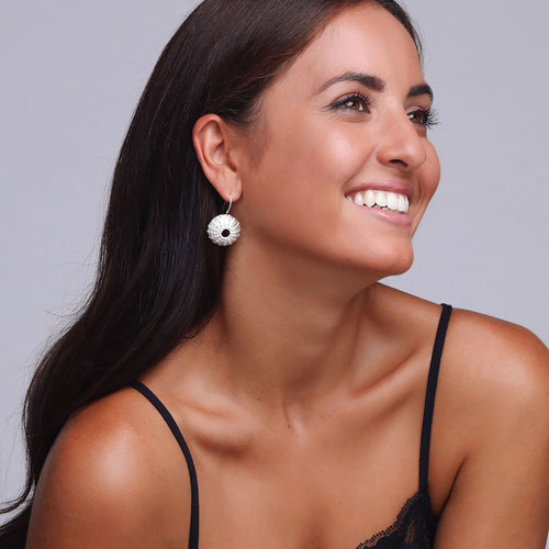 Silver Sea Urchin Shell Earrings