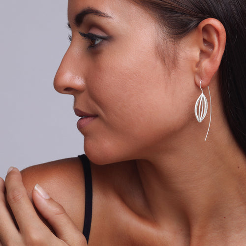Silver Skeleton Lantern Flower Earrings