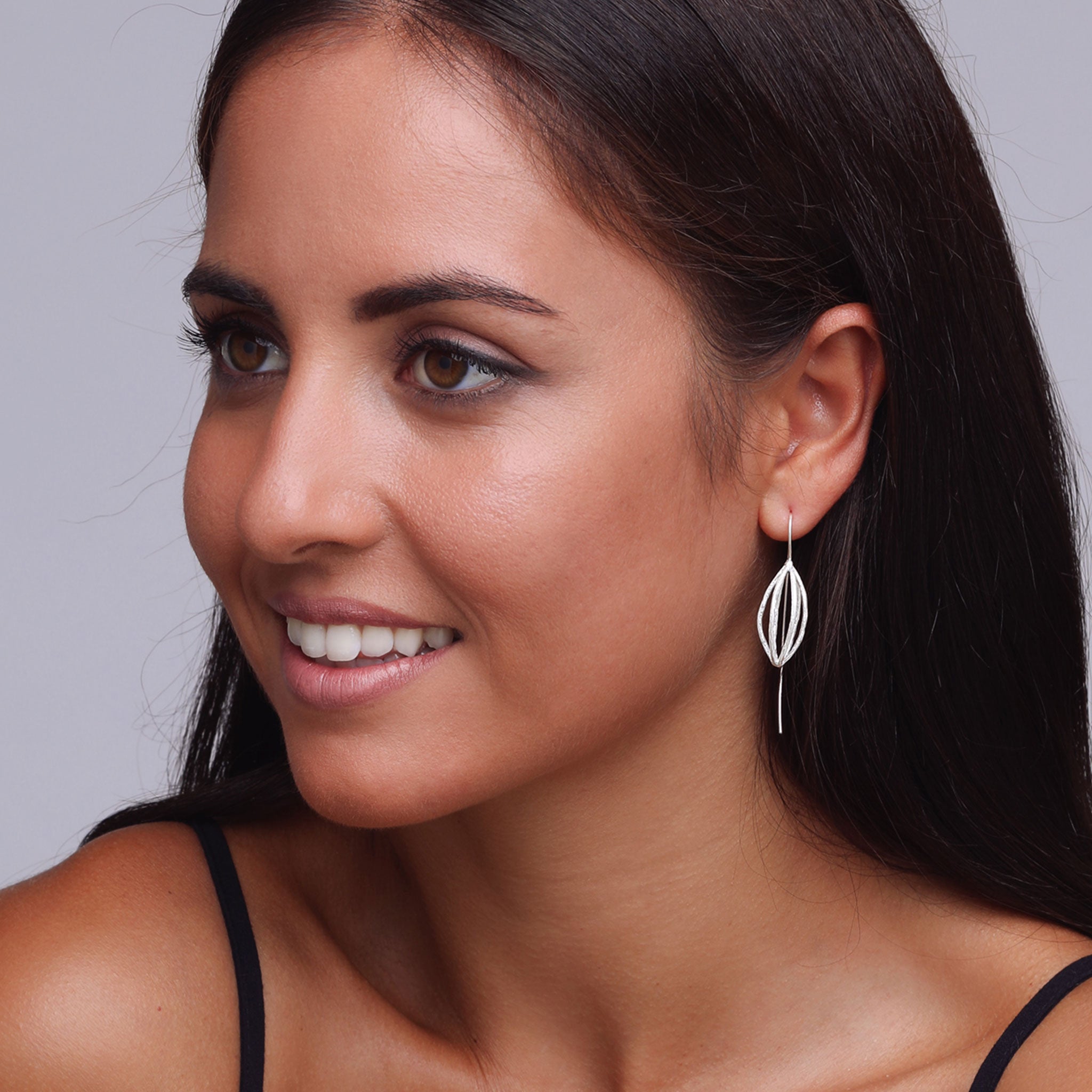 Silver Skeleton Lantern Flower Earrings