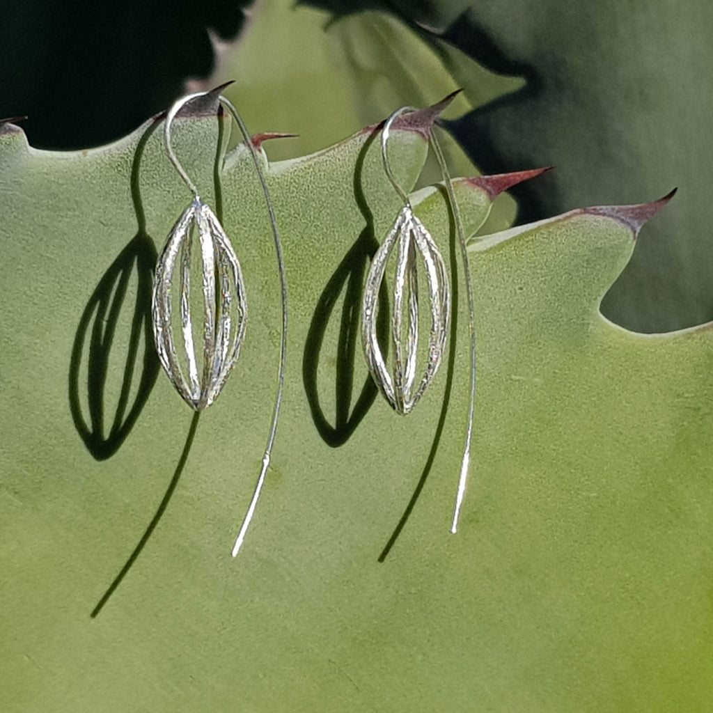 Silver Skeleton Lantern Flower Earrings