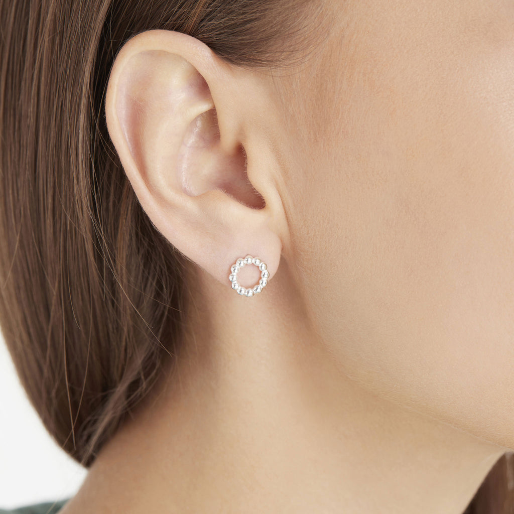 Silver Small Ball Hoop Wreath Stud Earrings