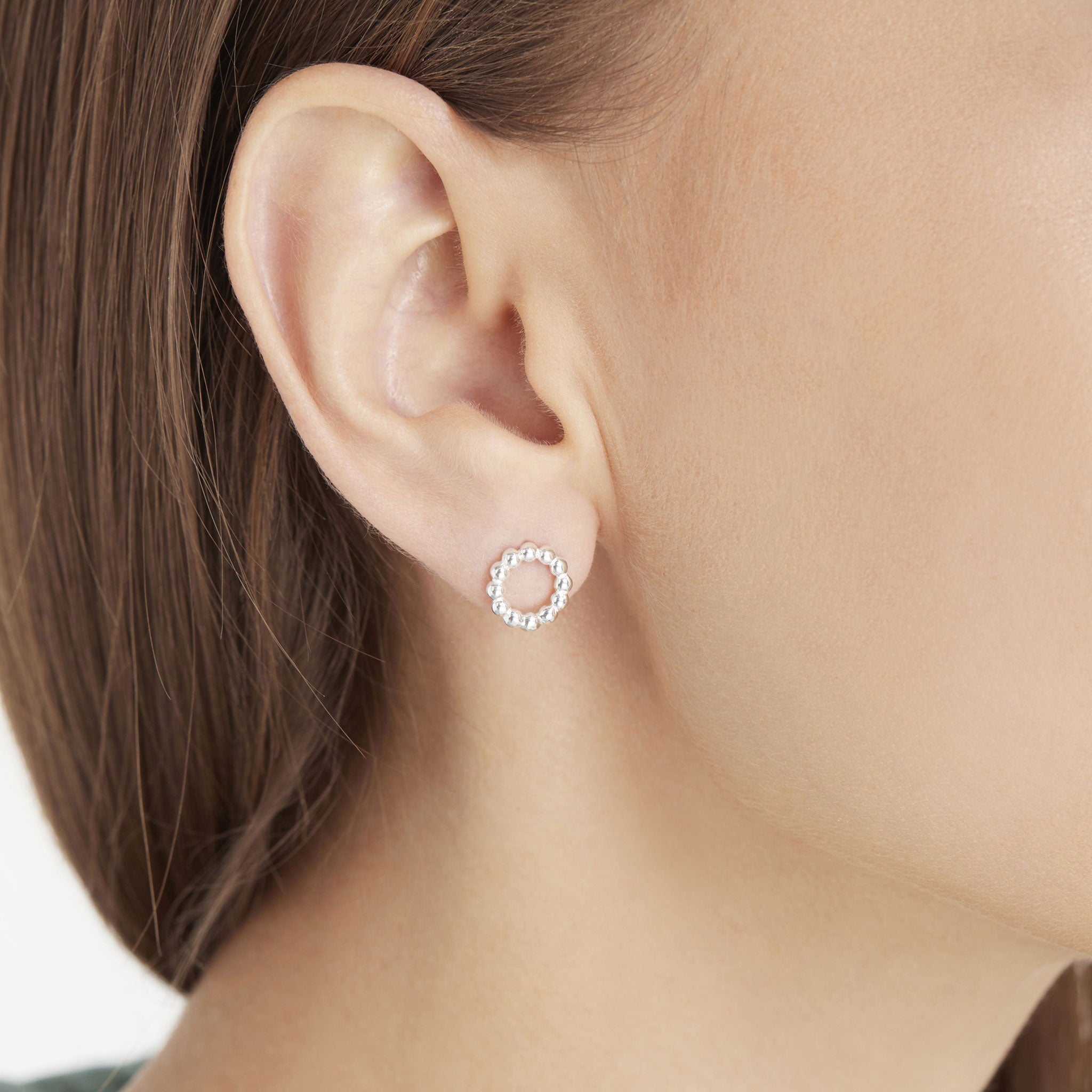 Silver Small Ball Hoop Wreath Stud Earrings