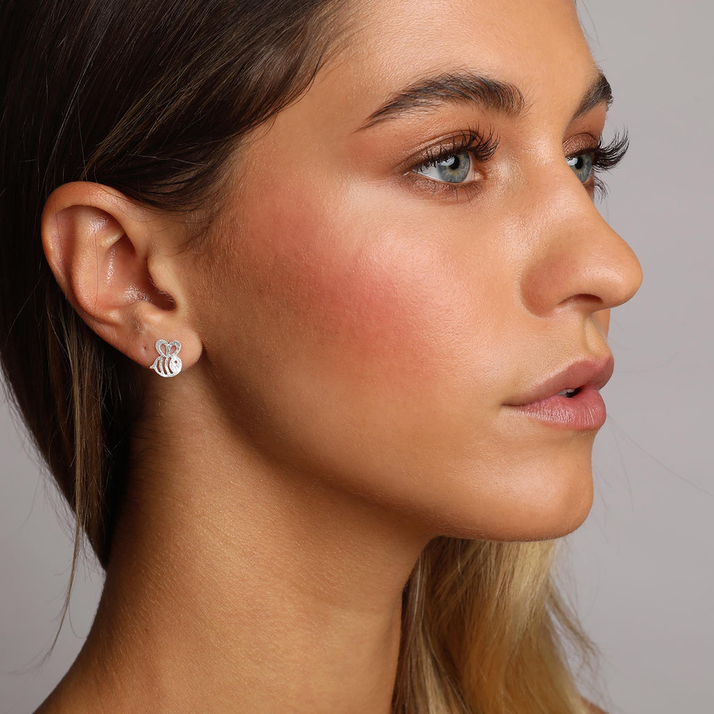 Silver Small Bee Stud Earrings