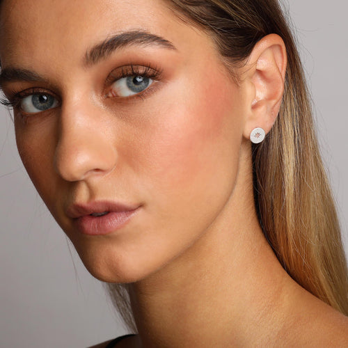 Silver Small Compass Stud Earrings