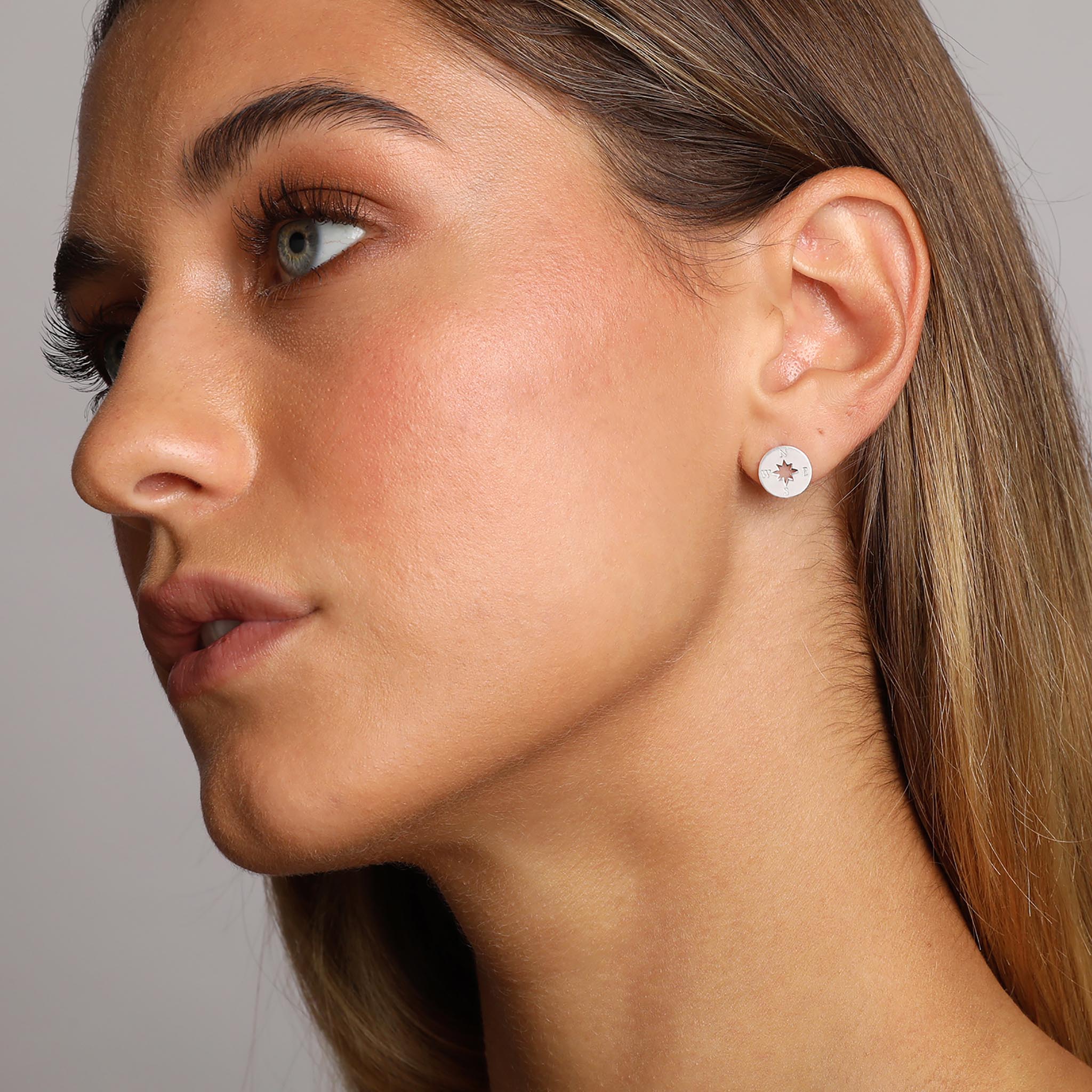 Silver Small Compass Stud Earrings
