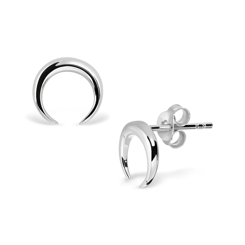 Silver Small Crescent Moon Stud Earrings