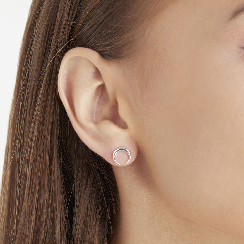 Silver Small Crescent Moon Stud Earrings