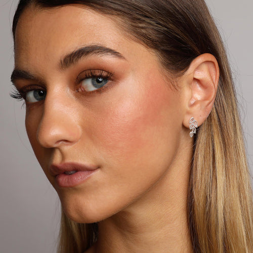Silver Small Laurel Leaves Stud Earrings