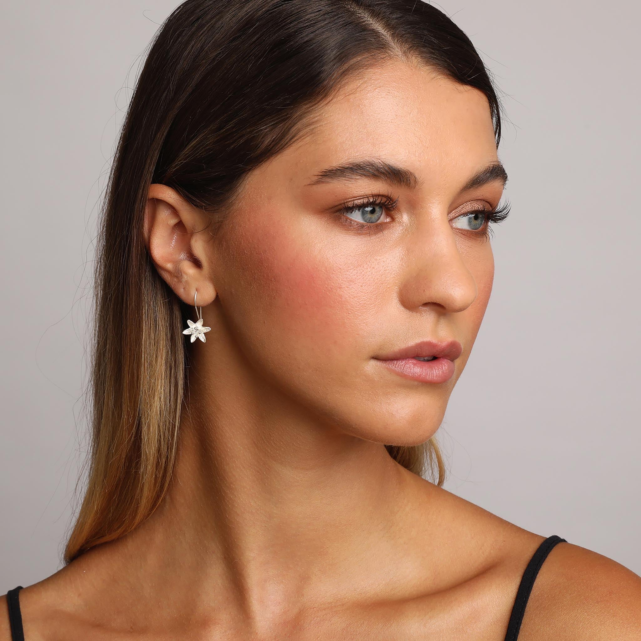 Silver Small Lily Flower Earrings