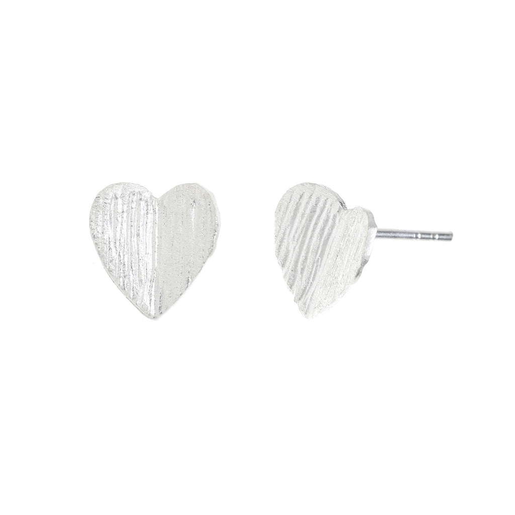 Silver Small Plain Heart Stud Earrings
