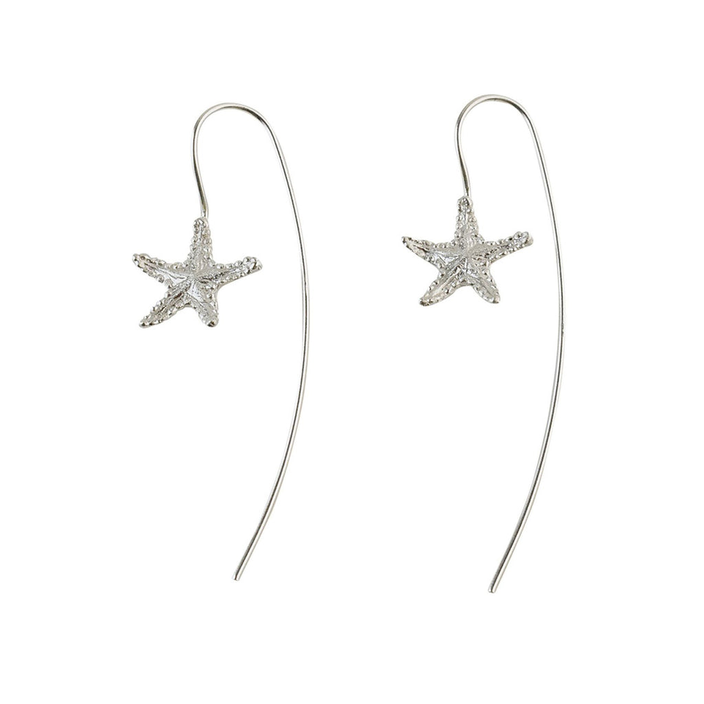 Silver Small Starfish with a Long Back Earrings