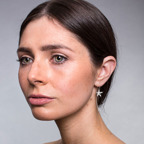 Silver Small Starfish with a Long Back Earrings