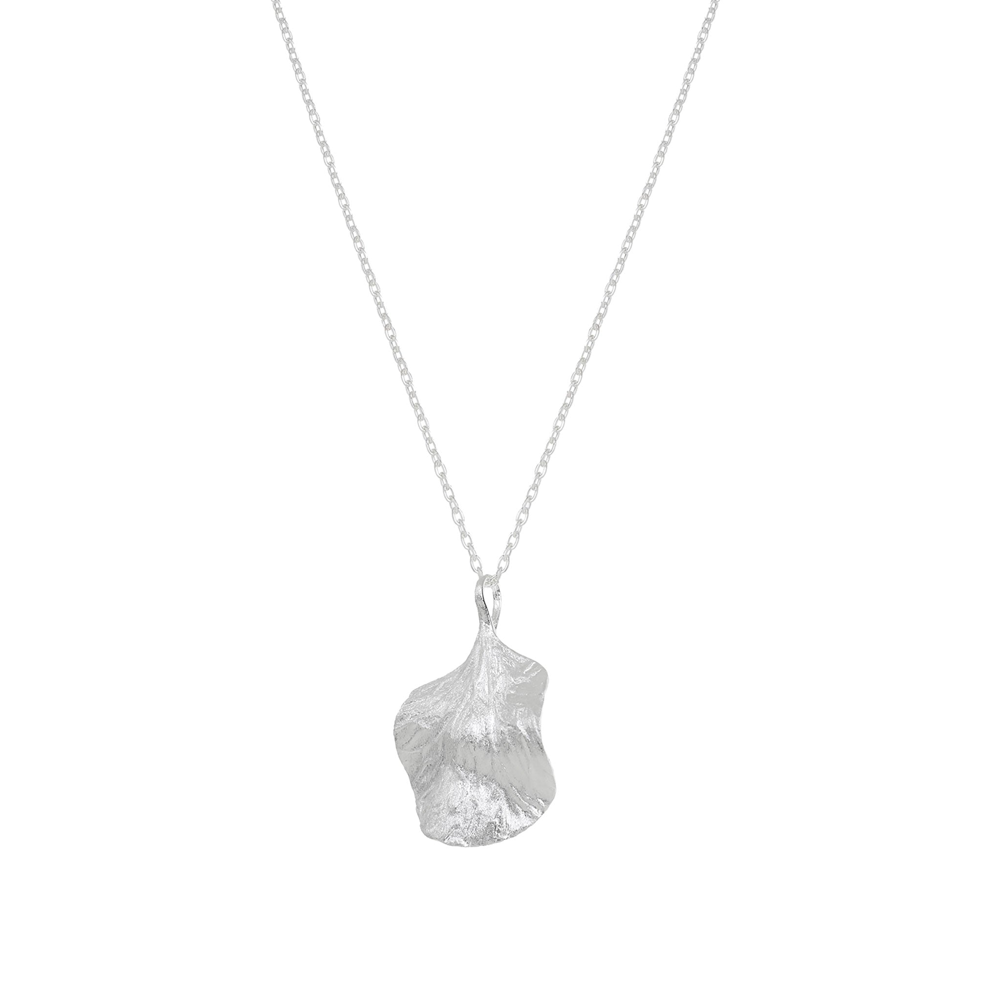 Silver Textured Wavy Leaf Pendant