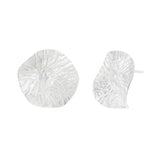 Silver Textured Wavy Leaf Stud Earrings