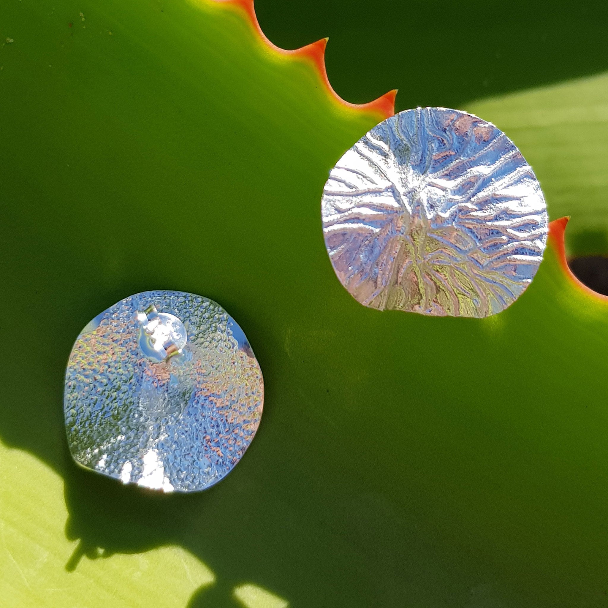 Silver Textured Wavy Leaf Stud Earrings