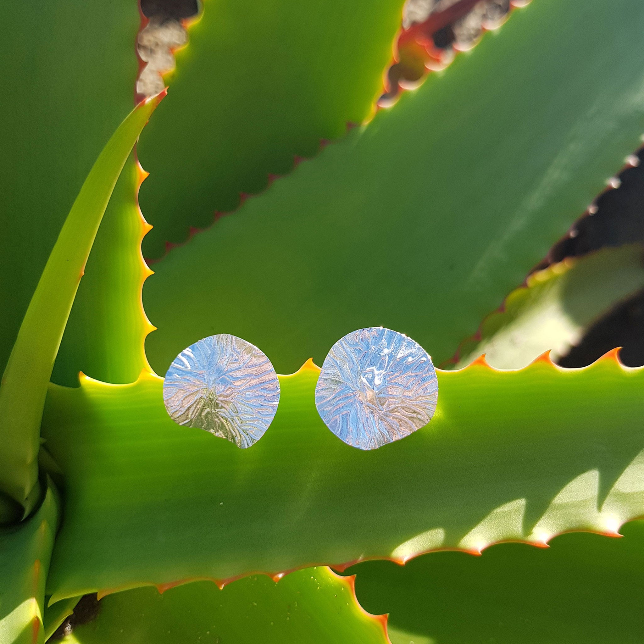 Silver Textured Wavy Leaf Stud Earrings