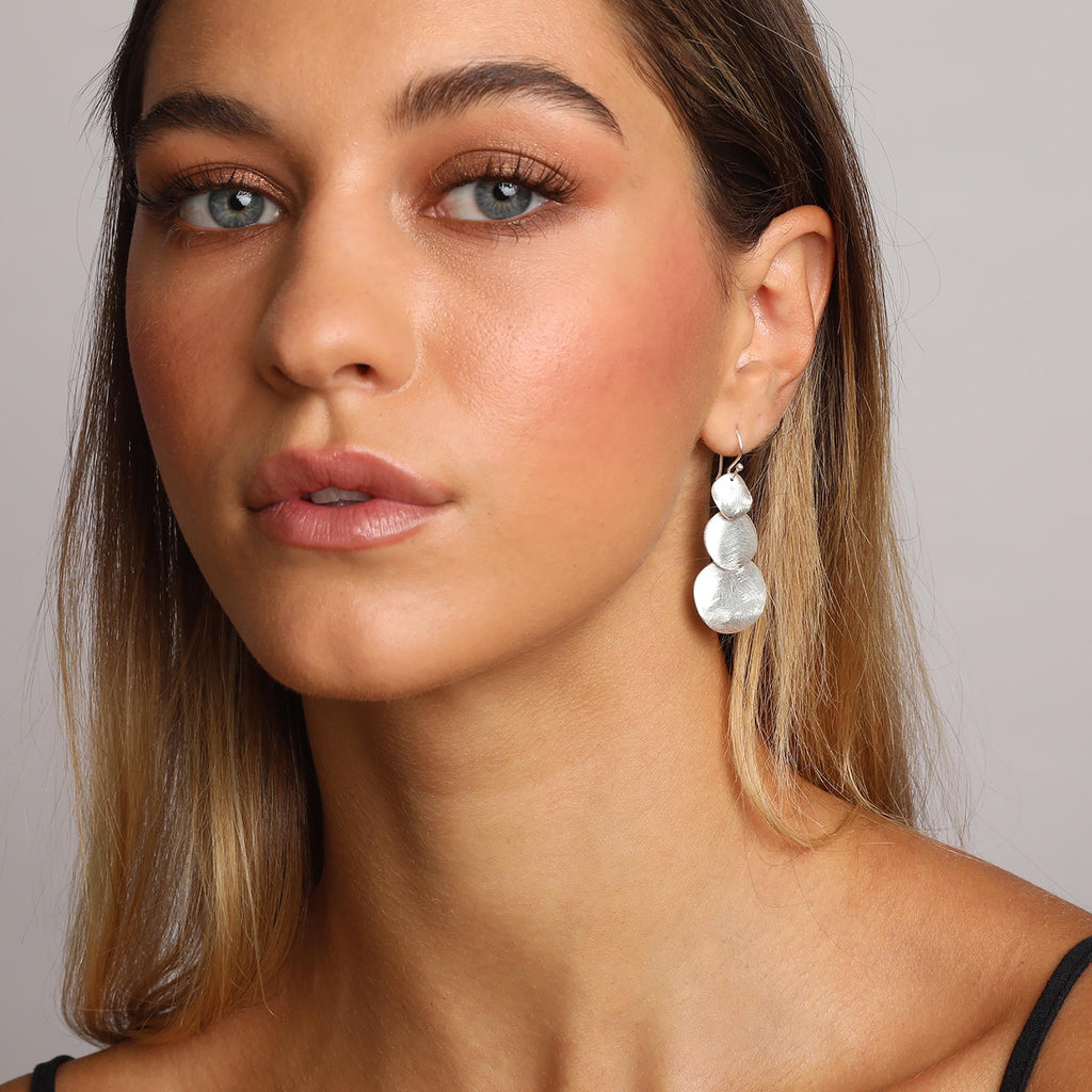 Silver Three Plain Circles Earrings