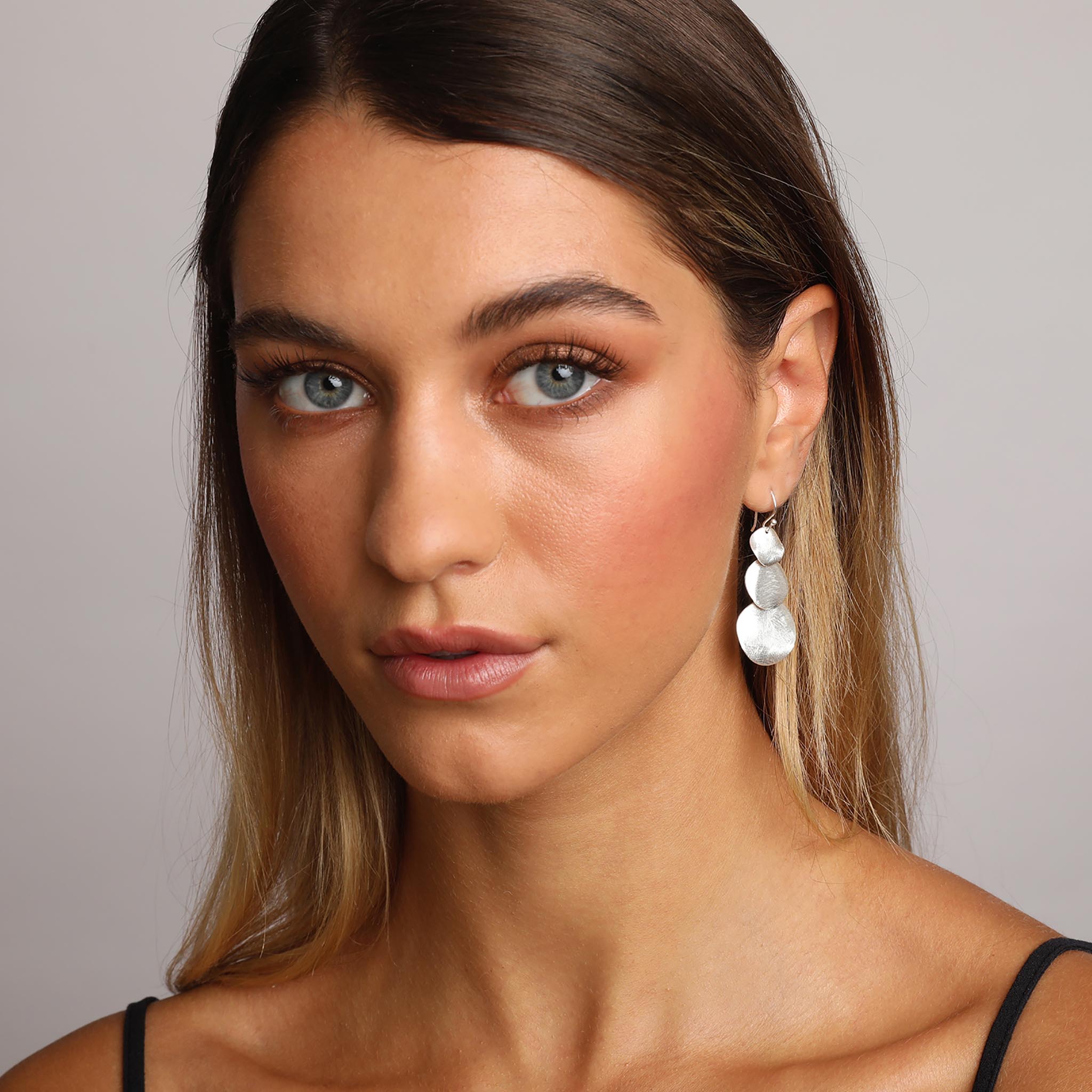 Silver Three Plain Circles Earrings