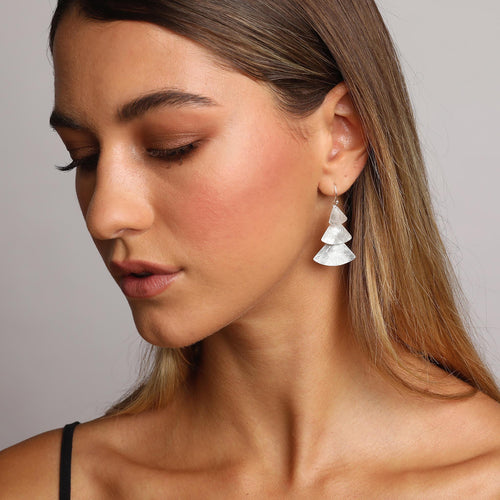 Silver Three Plain Triangles Earrings