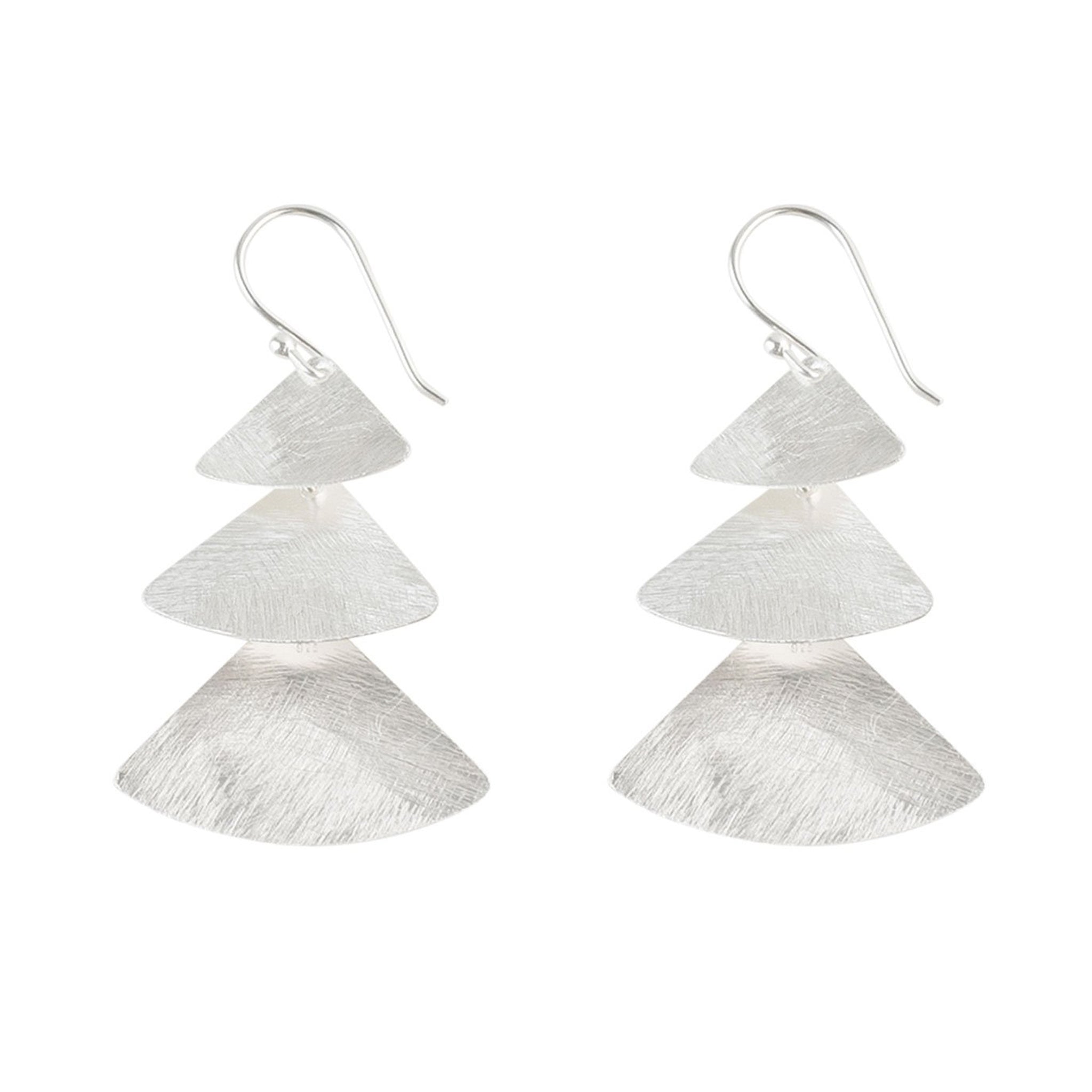 Silver Three Plain Triangles Earrings