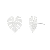 Silver Tropical Palm Leaf Stud Earrings