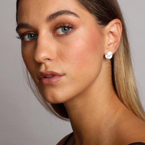 Silver Two Plain Circles Stud Earrings