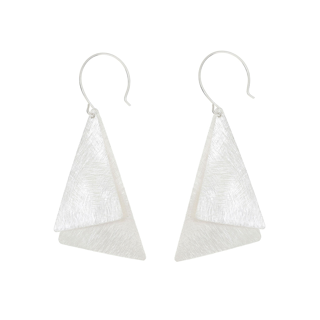 Silver Two Plain Triangles Earrings