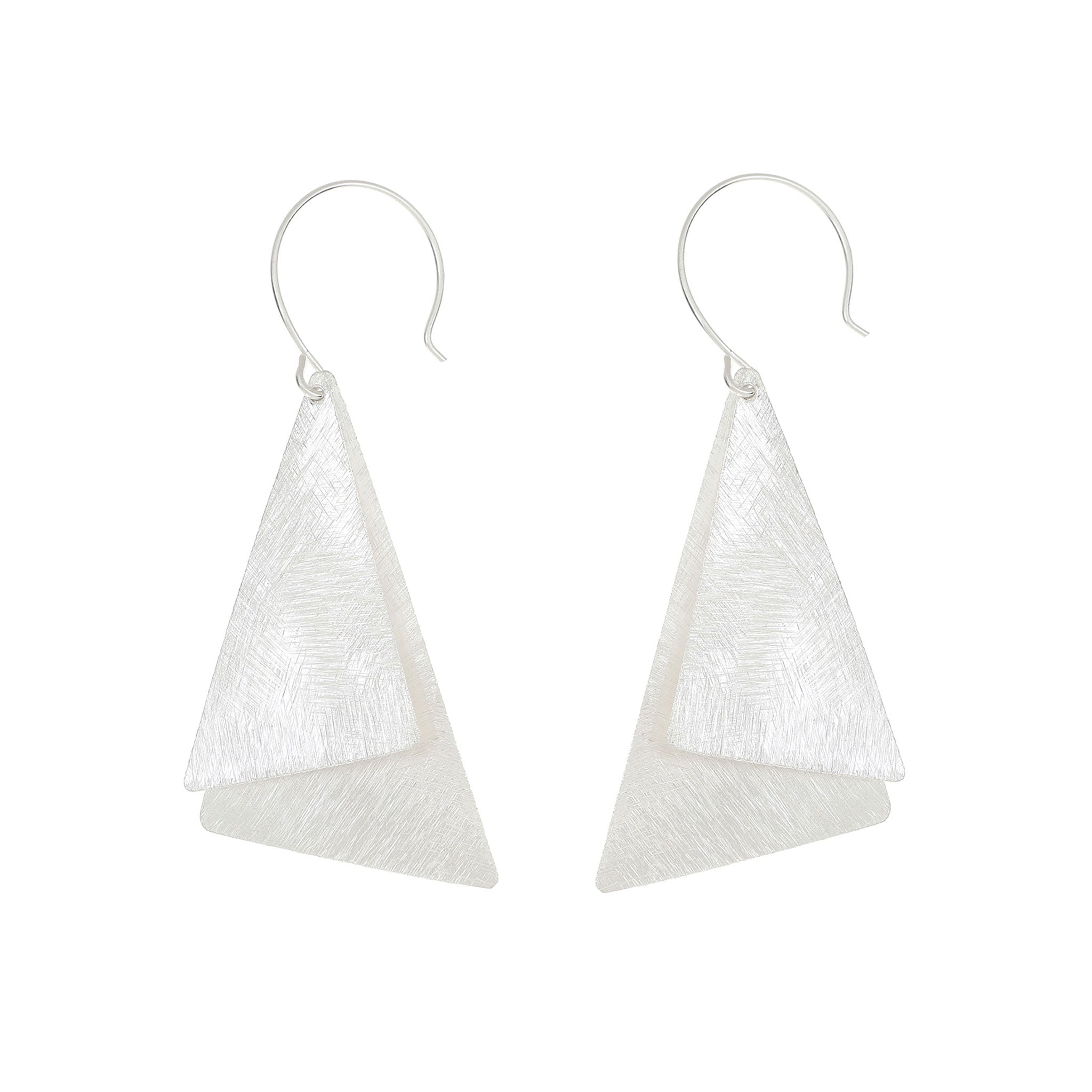 Silver Two Plain Triangles Earrings