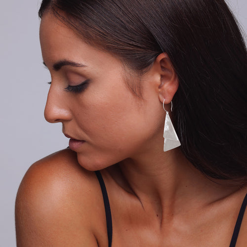 Silver Two Plain Triangles Earrings