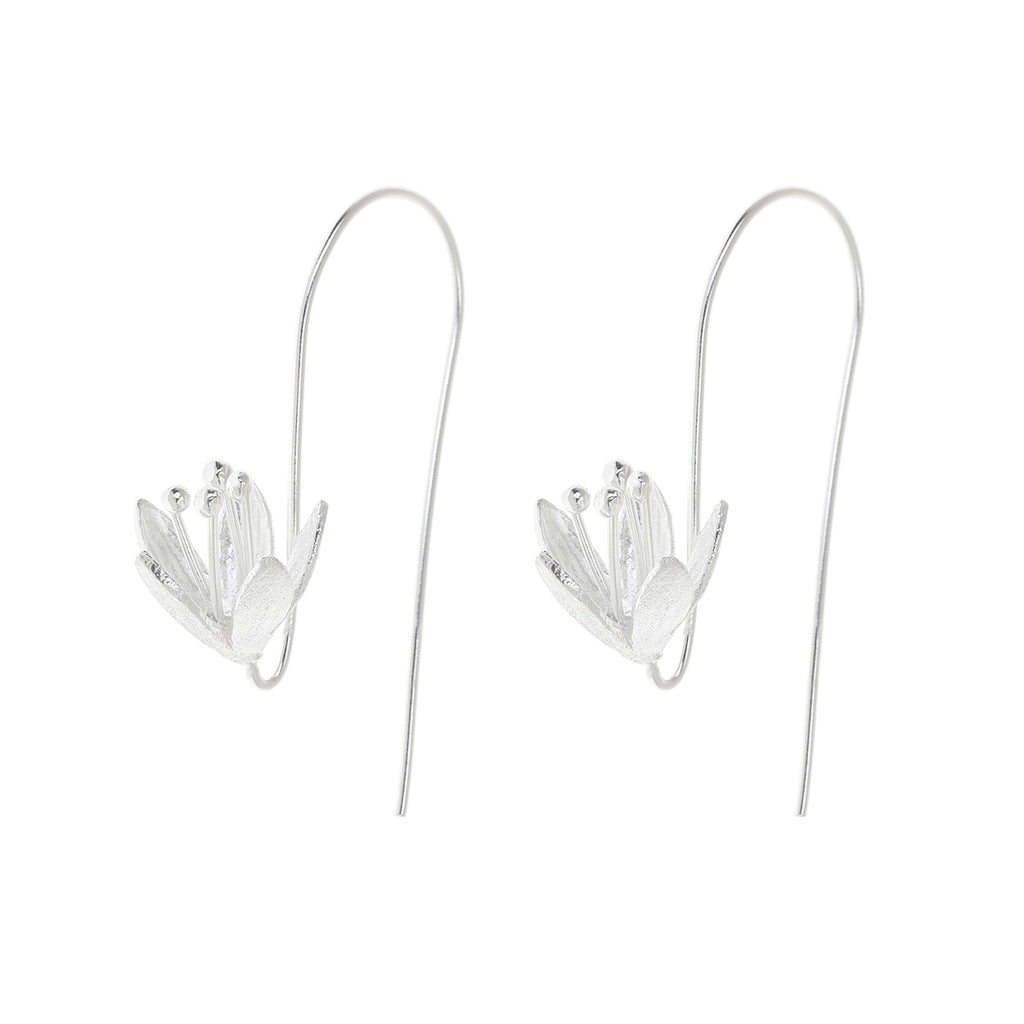 Silver Water Lily Flower Earrings
