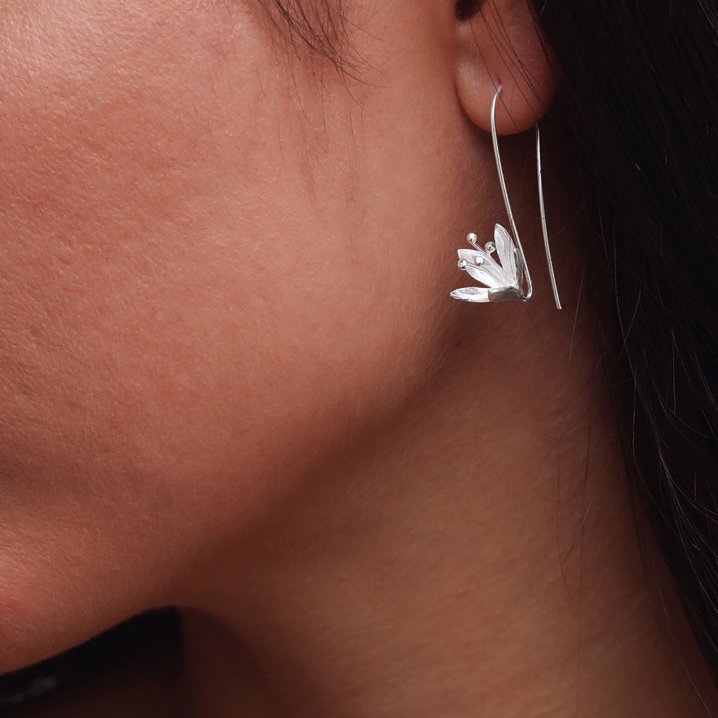 Silver Water Lily Flower Earrings