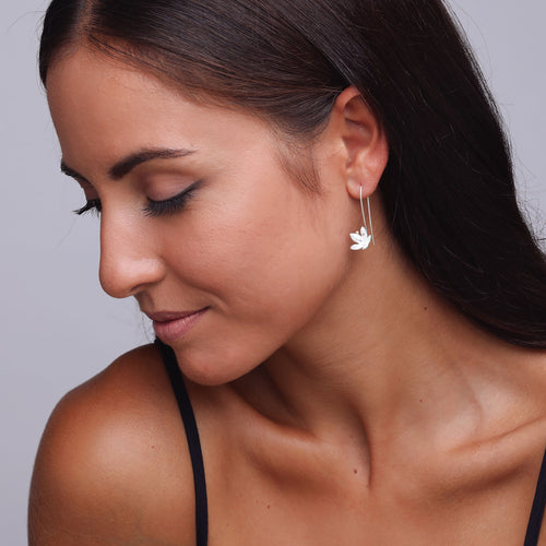 Silver Water Lily Flower Earrings