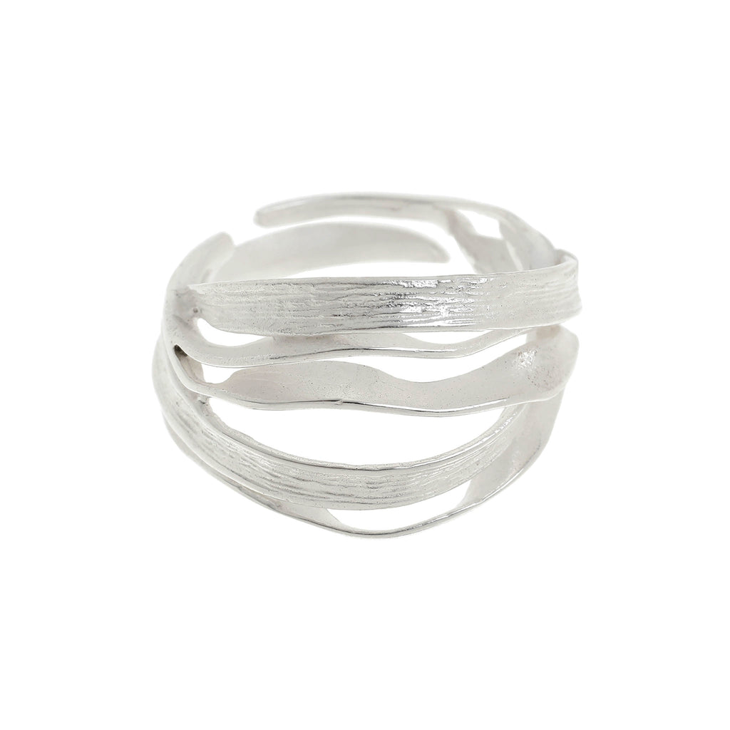 Silver Wavy Multi Rows Adjustable Ring