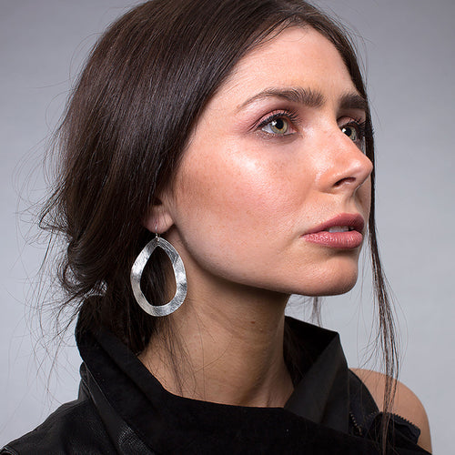 Silver Wavy Oval Loop Shaped Earrings