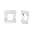 Silver Wavy Square Stud Earrings