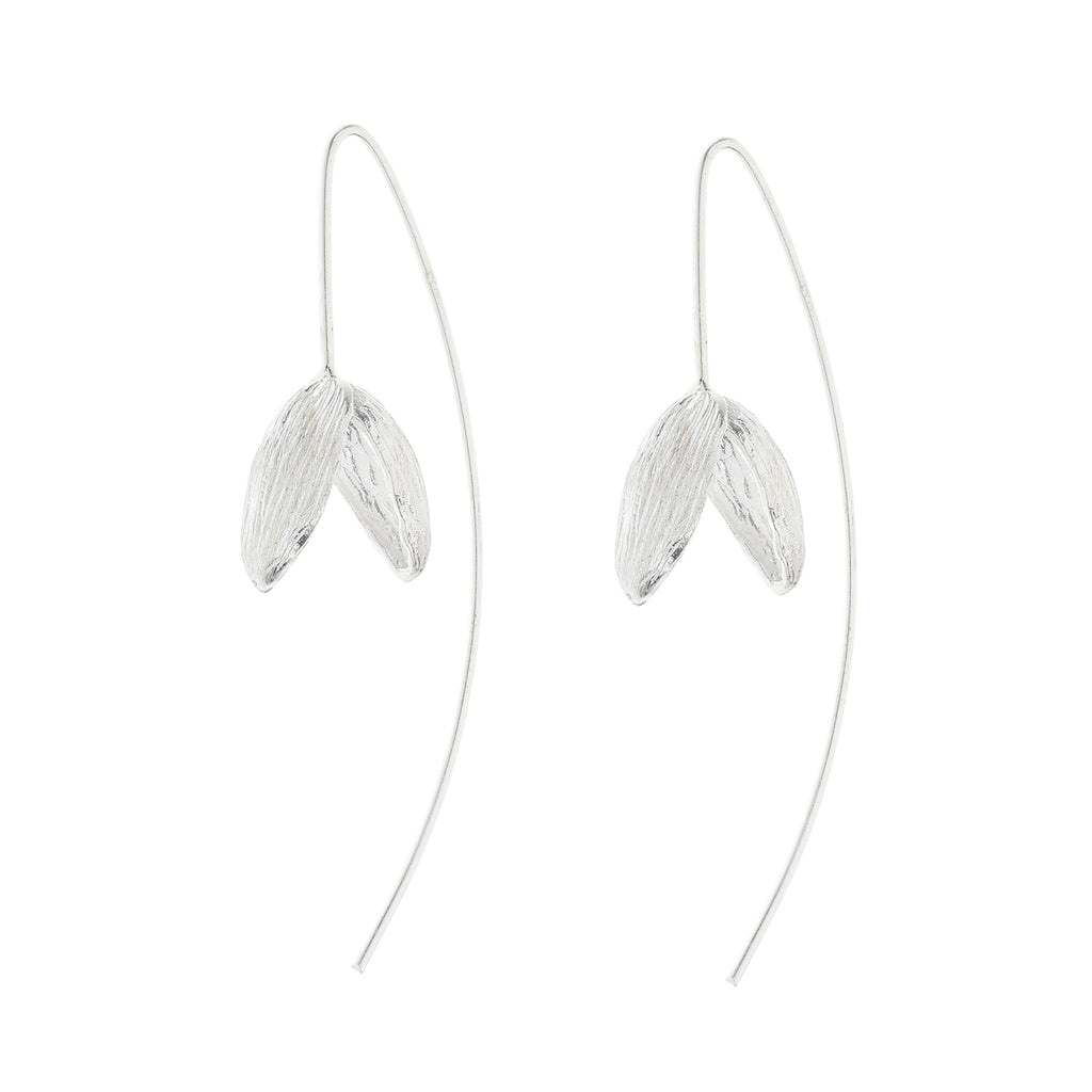 Silver Wing Vine Flower Earrings