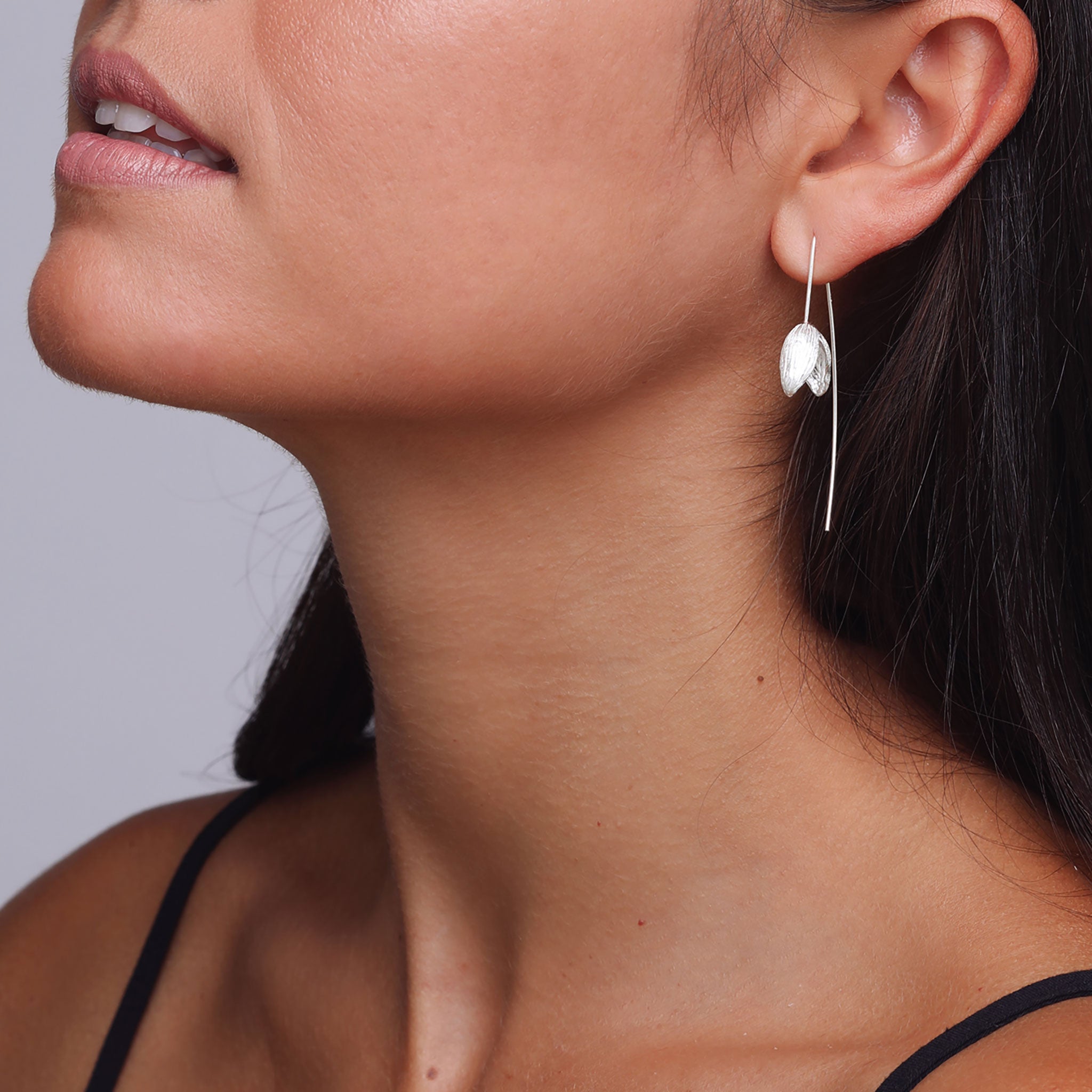 Silver Wing Vine Flower Earrings