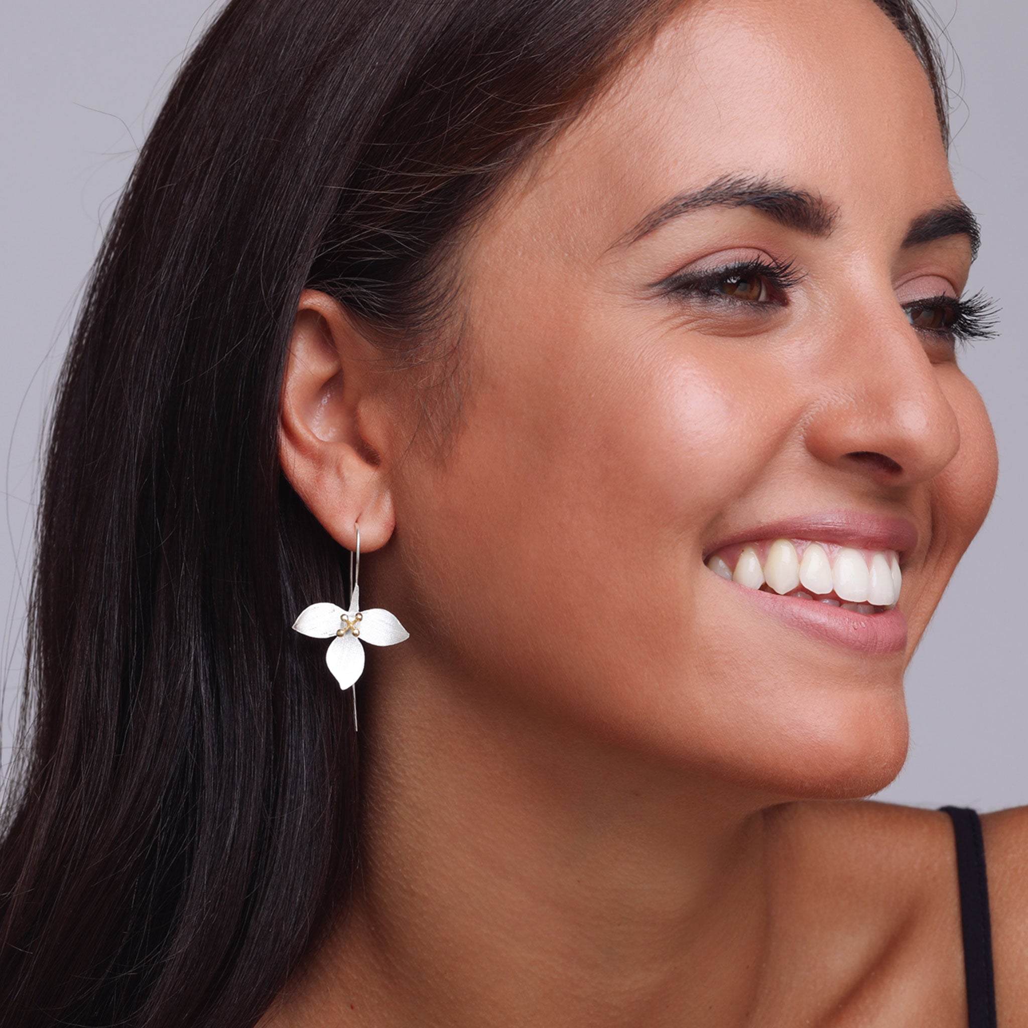 Silver and Yellow-Gold Three Petals Flower Earrings