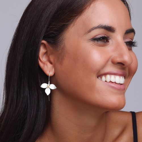 Silver and Yellow-Gold Three Petals Flower Earrings
